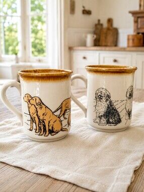 Vintage Biltons England Labrador Retriever Old English Sheepdog Mugs Set